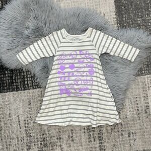 Tiny Whales Ivory Striped‎ Dress With Retro Screen Print Size 7